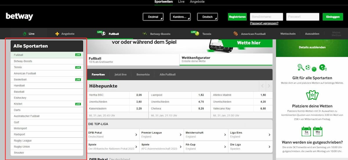 Betway Wettangebot